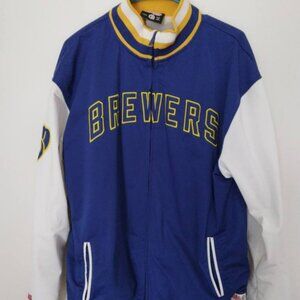 Mens Milwaukee Brewers Stitches Varsity style Zip up Jacket Sz L